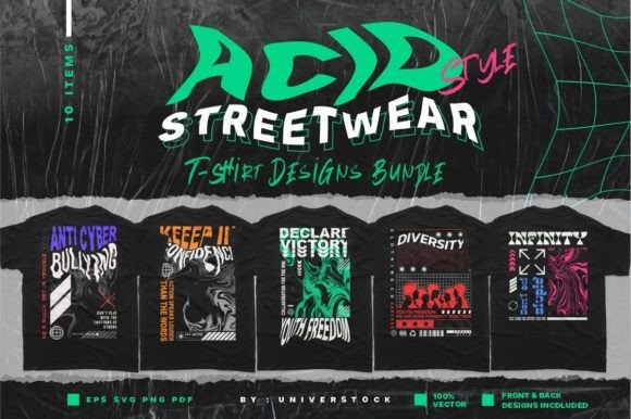 Acid Style Streetwear T-shirt Designs: Graphics & Print Templates