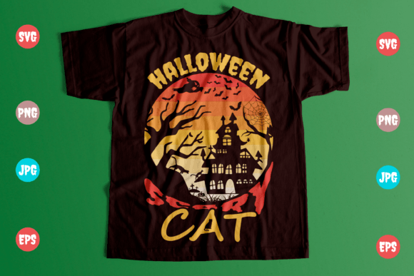 Halloween Scary Cat T-Shirt Design: Graphics & Print Templates