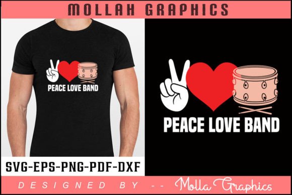 PEACE LOVE BAND Typography and T Shirt: Graphics for Print Templates
